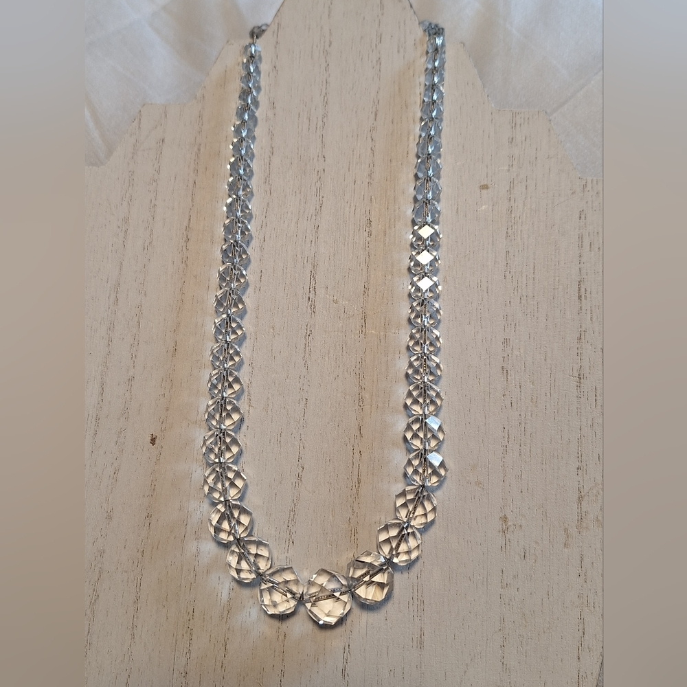 Vintage Hand-Cut Art Deco Graduated Rock Quartz Crystal Bead Necklace